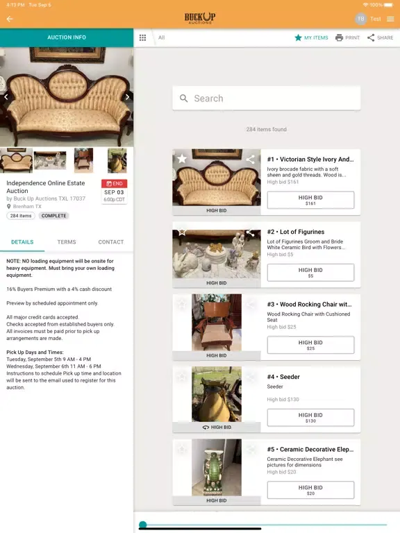 Buck Up Auctions iPad  스크린샷