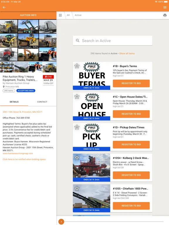 Hansen Auction Group iPad  Screenshots