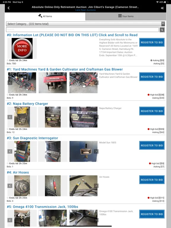 Capturas de pantalla de Lane Ryan Auctions iPad 