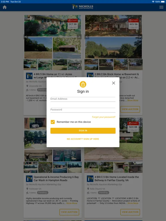 Zrzuty ekranu Nicholls Auction Group iPad 