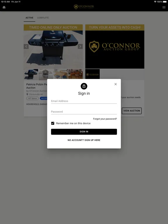 O'Connor Auction Group iPad  स्क्रीनशॉट