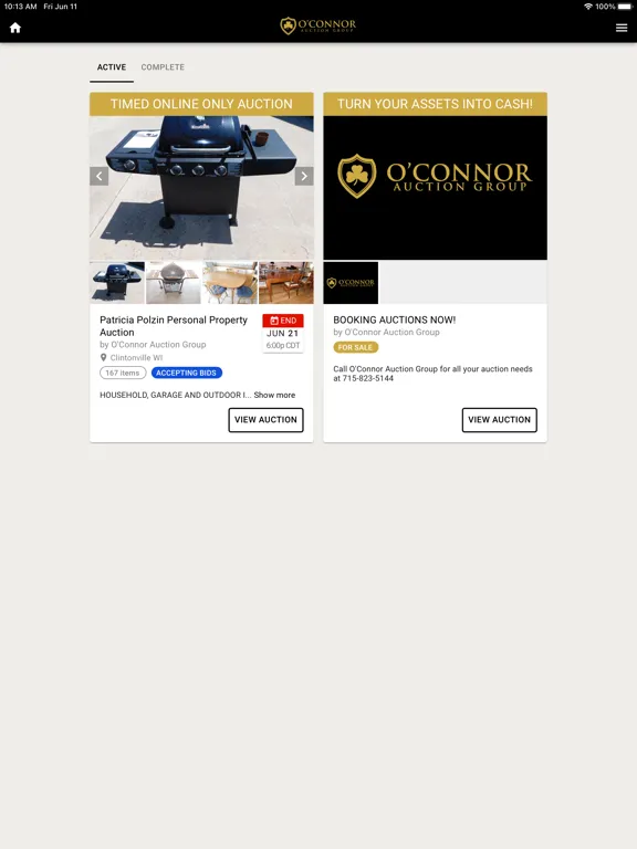 O'Connor Auction Group iPad  स्क्रीनशॉट