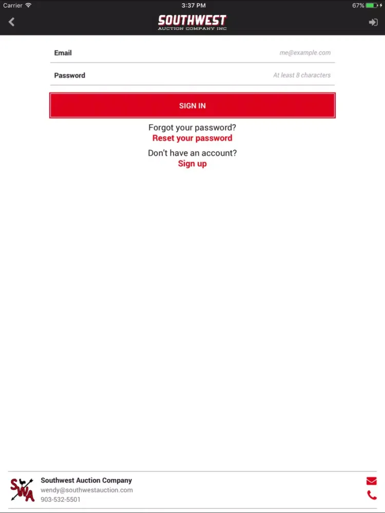 Screenshot di Southwest Auction iPad 