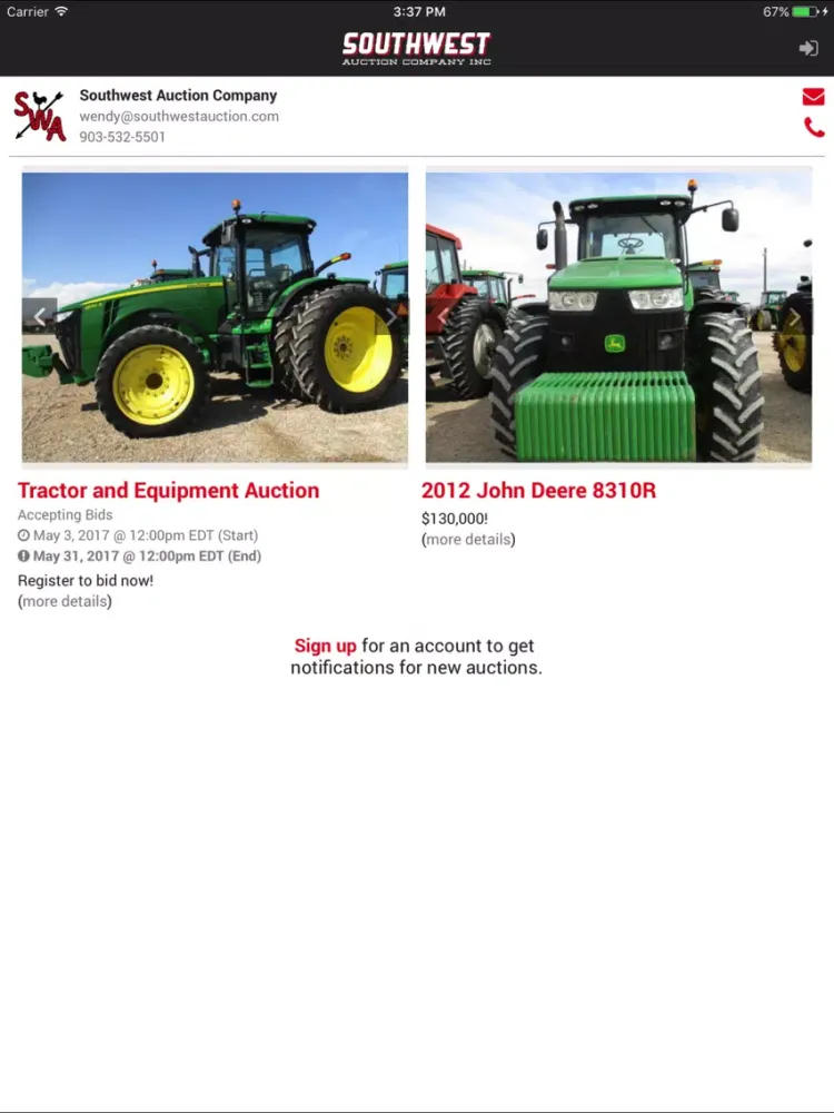 Screenshot di Southwest Auction iPad 