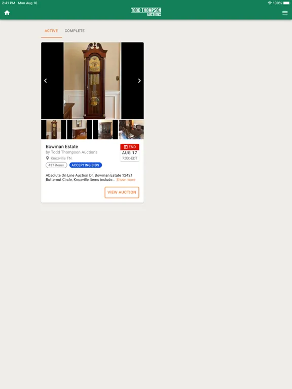 Todd Thompson Auctions iPad  Screenshots