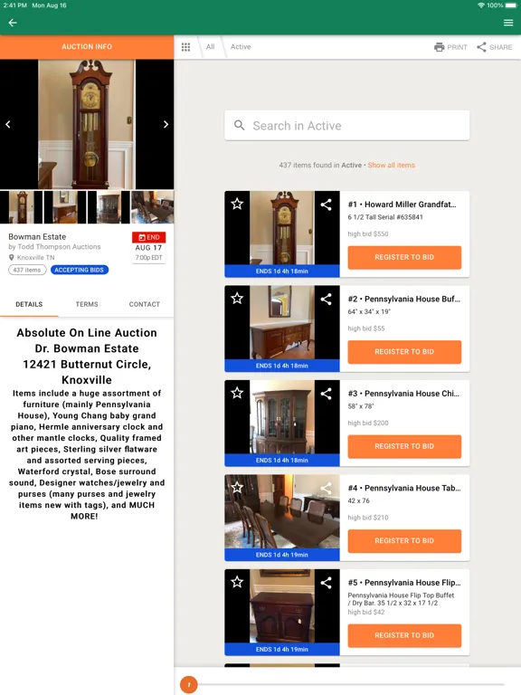 Todd Thompson Auctions iPad  Screenshots