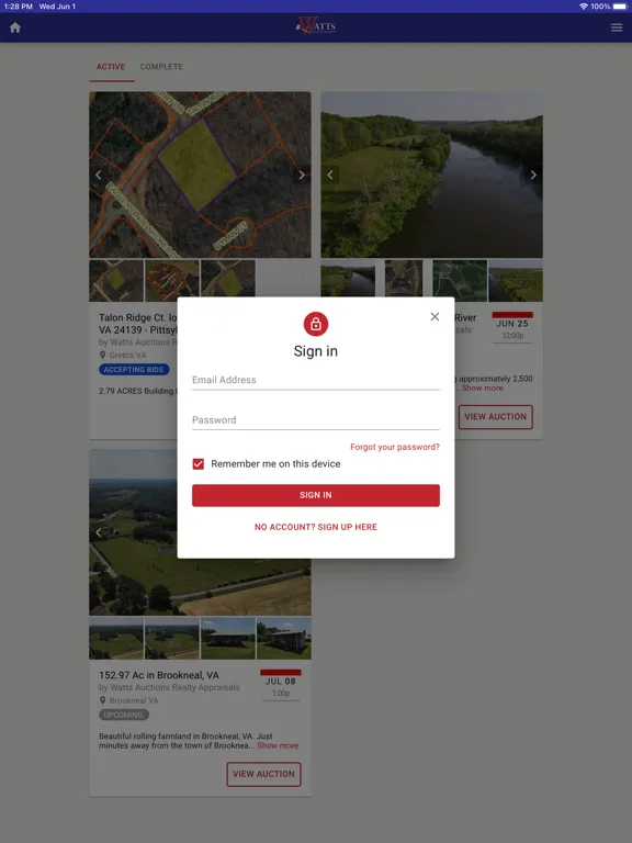 Capturas de pantalla de Watts Auctions iPad 