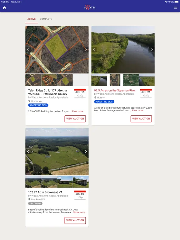 Capturas de pantalla de Watts Auctions iPad 