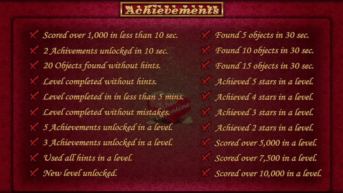 Tangkapan skrin Valentine Park Hidden Object