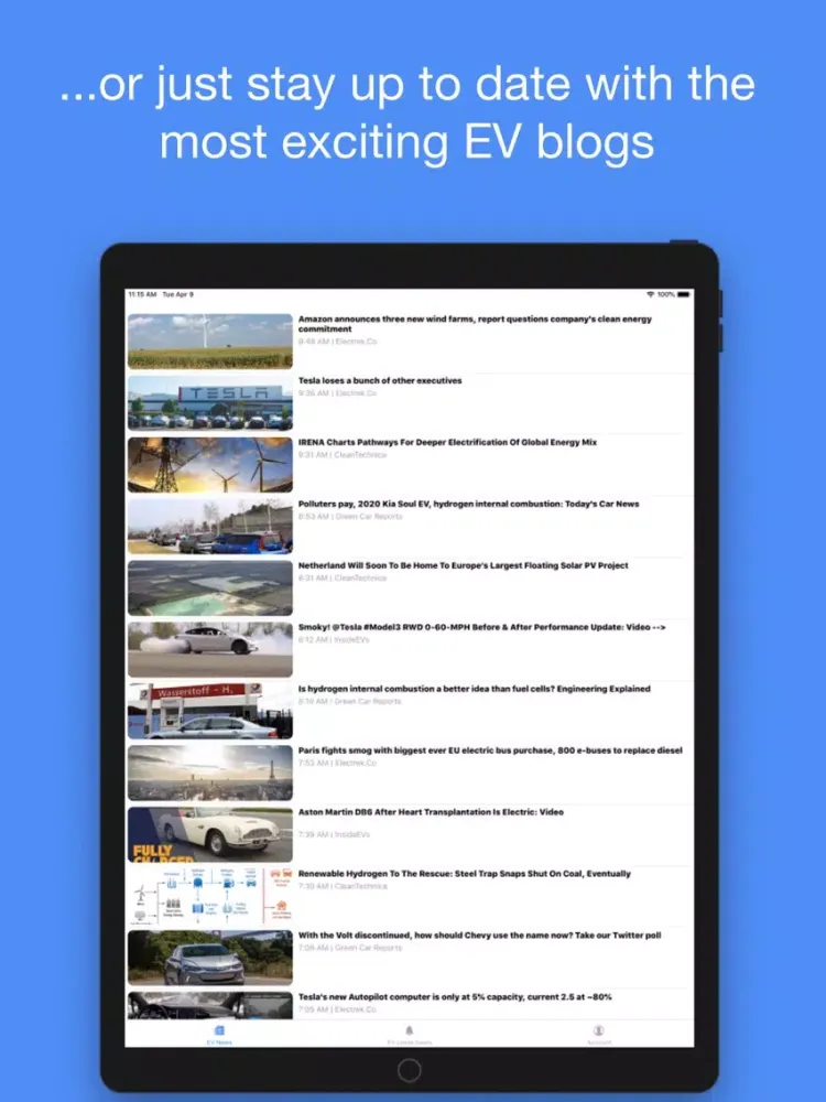 Скриншоты electrify - EV News iPad 