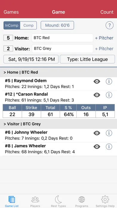Baseball/Softball Pitch Count应用截图