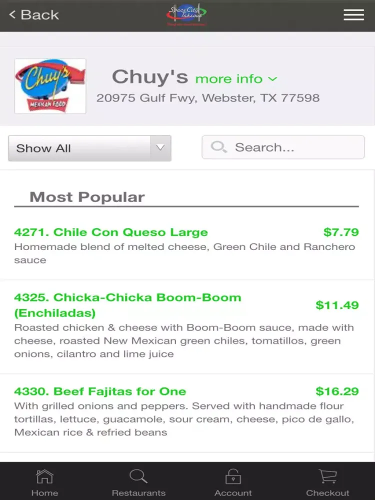 Space City Takeout Restaurant Delivery Service iPad  Screenshots