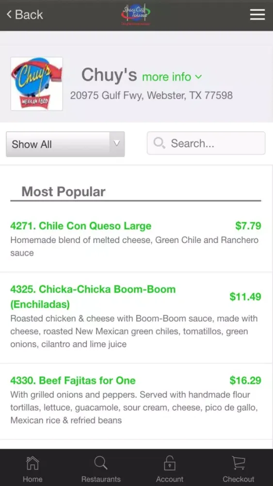 Space City Takeout Restaurant Delivery Service Screenshots