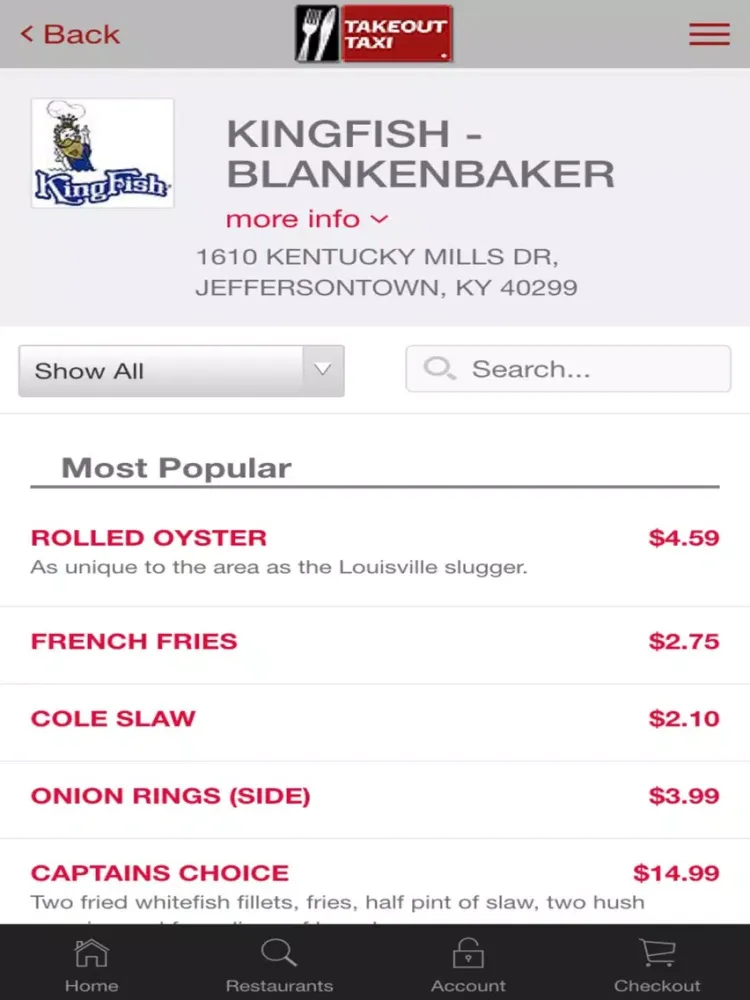 Tangkapan layar Takeout Taxi Louisville Restaurant Delivery Service iPad 