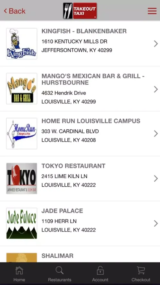 Tangkapan layar Takeout Taxi Louisville Restaurant Delivery Service