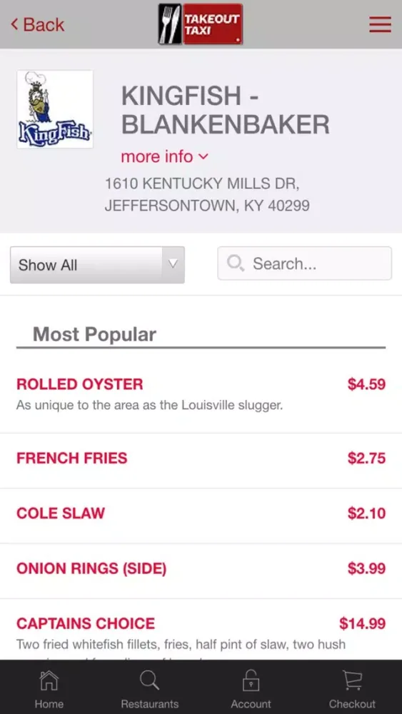 Tangkapan layar Takeout Taxi Louisville Restaurant Delivery Service