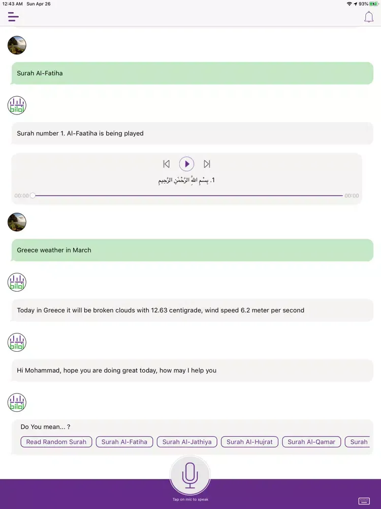 Tangkapan skrin Bilal ai iPad 