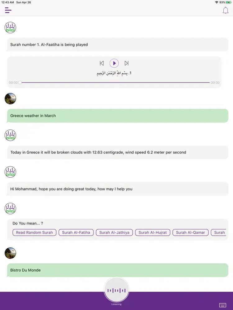 Tangkapan skrin Bilal ai iPad 