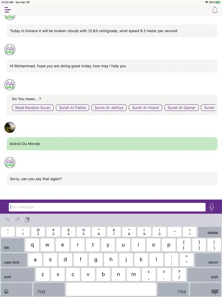 Tangkapan skrin Bilal ai iPad 