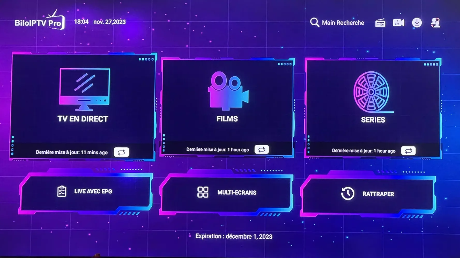 Capturas de tela do Bilo IPTV Pro