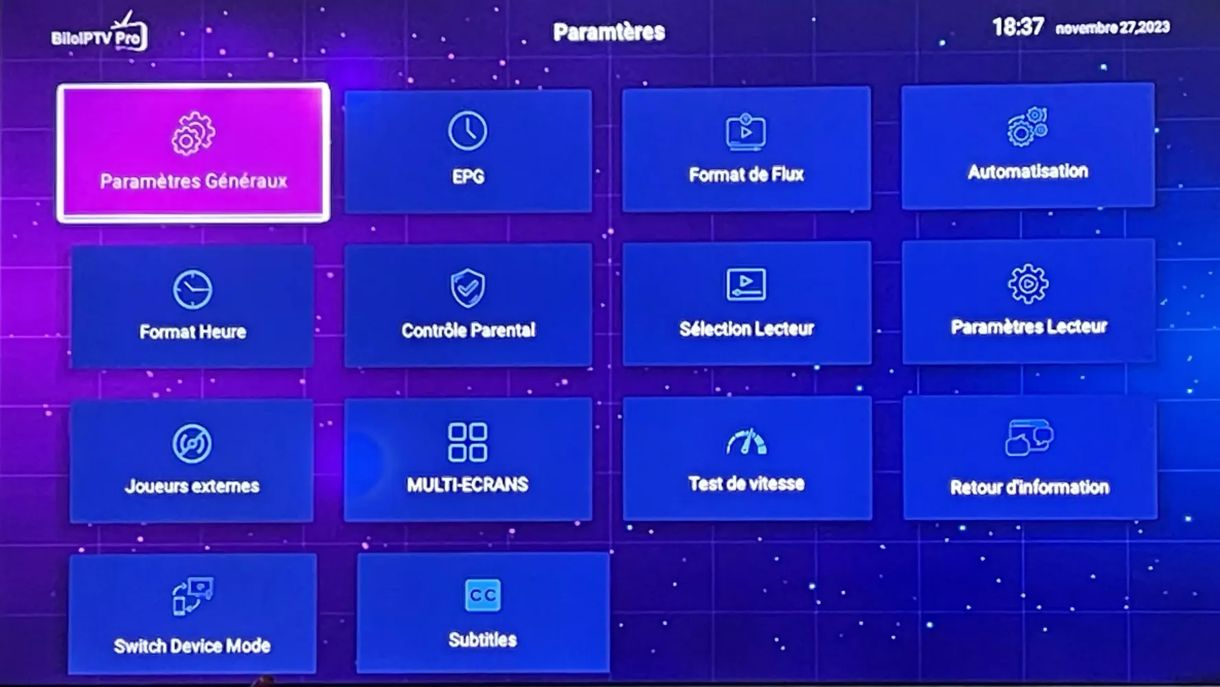 Capturas de tela do Bilo IPTV Pro