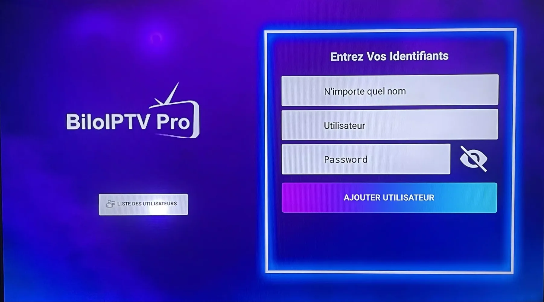 Capturas de tela do Bilo IPTV Pro