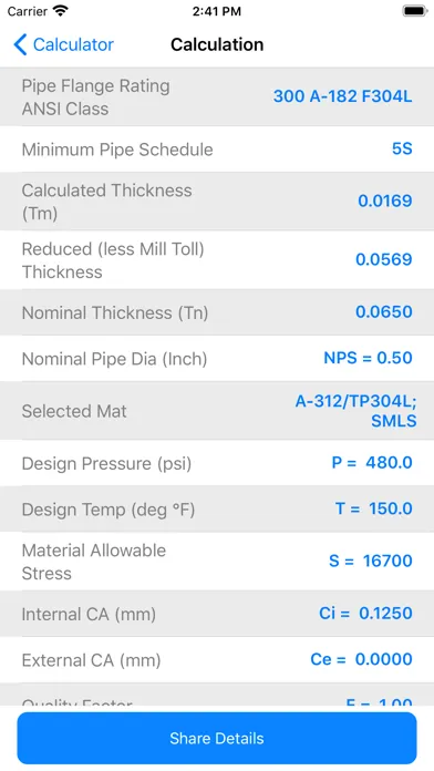 Tangkapan layar Pipe and Flange Calculator
