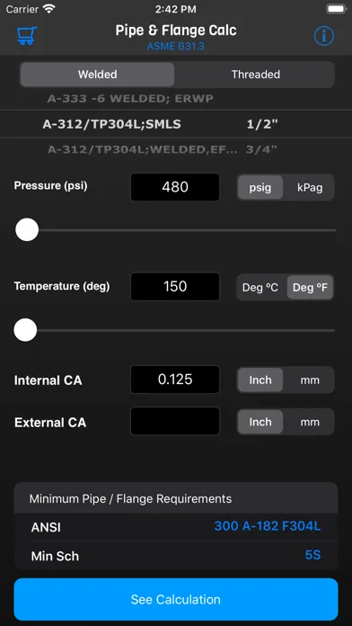 Tangkapan layar Pipe and Flange Calculator
