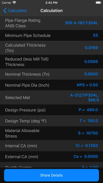 Tangkapan layar Pipe and Flange Calculator