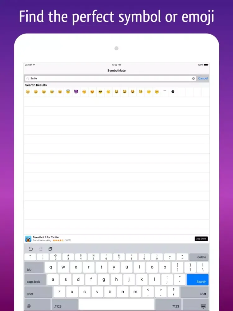 Ảnh chụp màn hình của SymbolMate - Search Symbols and Emoji iPad 