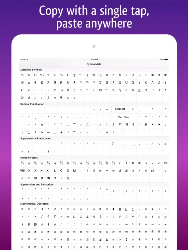 Ảnh chụp màn hình của SymbolMate - Search Symbols and Emoji iPad 