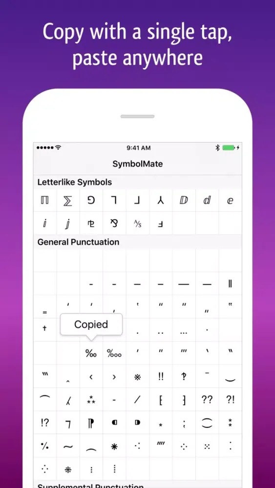 Ảnh chụp màn hình của SymbolMate - Search Symbols and Emoji