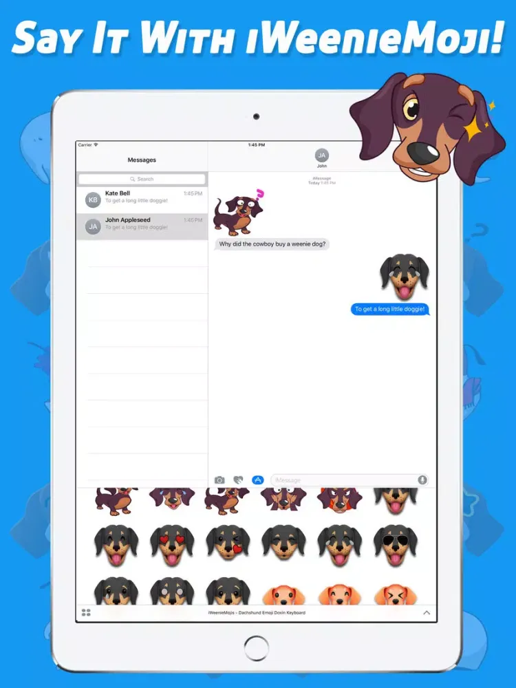 Tangkapan skrin iWeenieMojis - Dachshund Emoji Doxin Keyboard iPad 