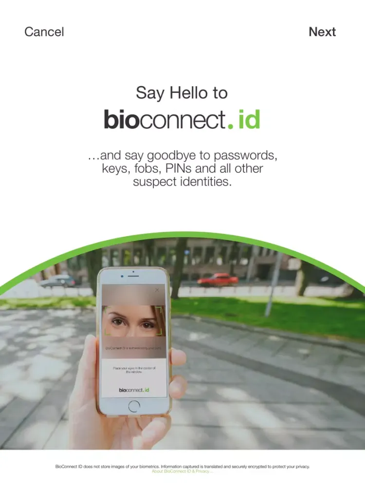 ภาพหน้าจอของ BioConnect ID iPad 