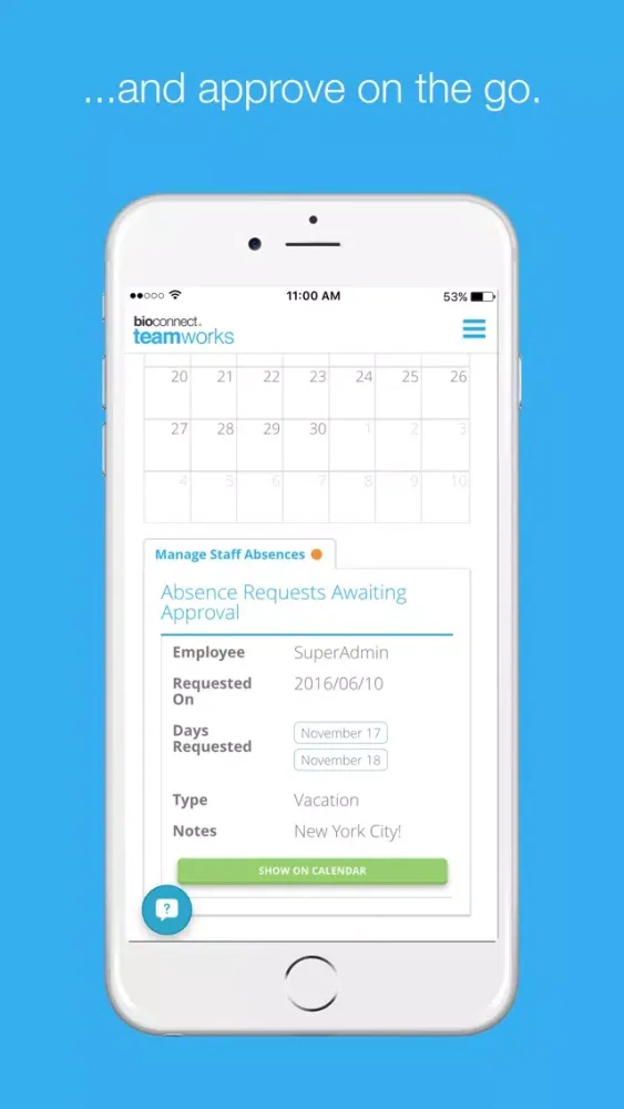 Capturas de tela do BioConnect TeamWorks - Time and Absence Management