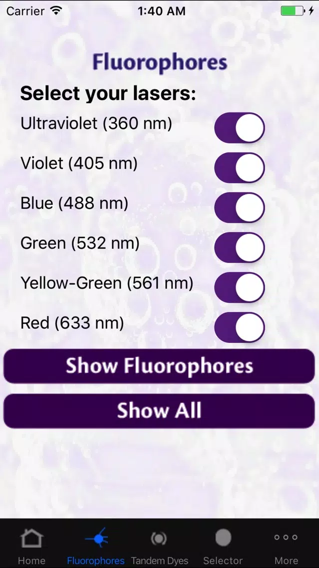 ภาพหน้าจอของ BioLegend Flow Cytometry Application