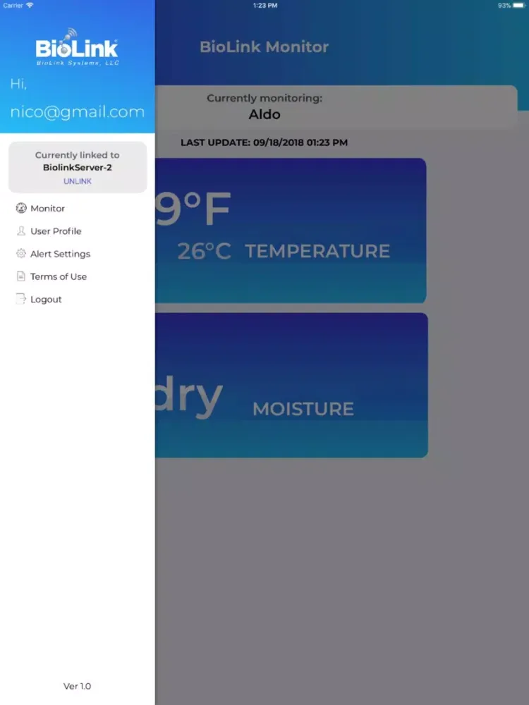 Tangkapan layar BioLink Systems iPad 