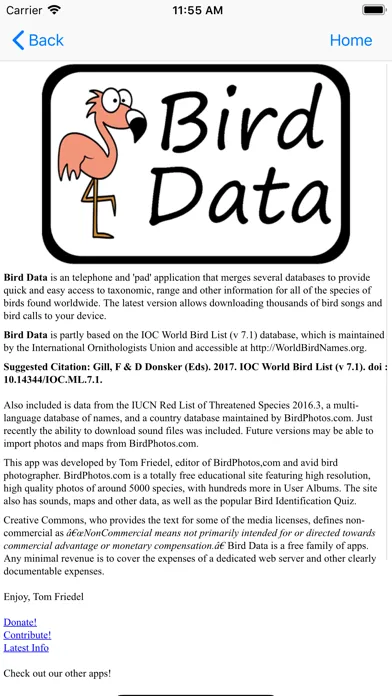 Capturas de tela do Bird Data Database Browser