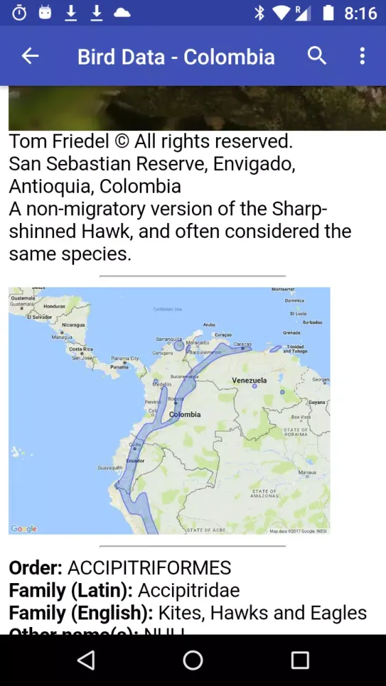 Screenshot di Bird Data - Colombia