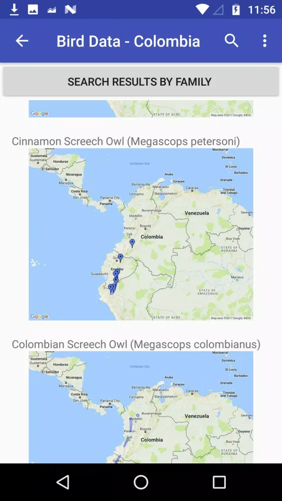 Screenshot di Bird Data - Colombia