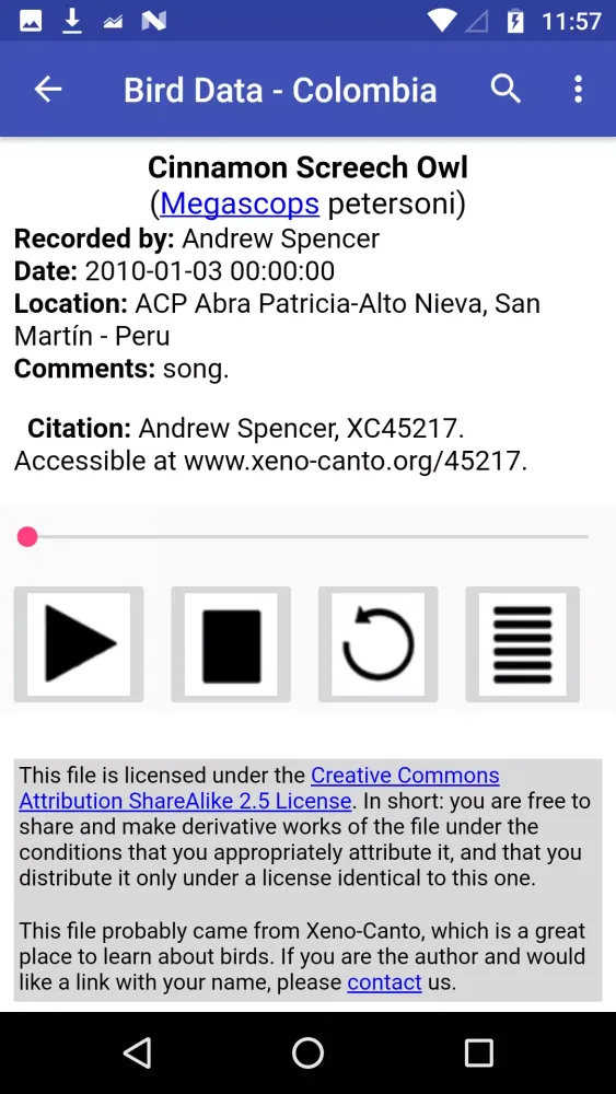 Screenshot di Bird Data - Colombia