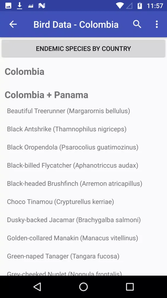 Screenshot di Bird Data - Colombia