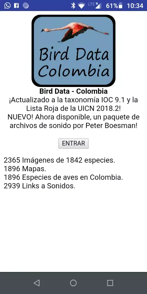 Screenshot di Bird Data - Colombia