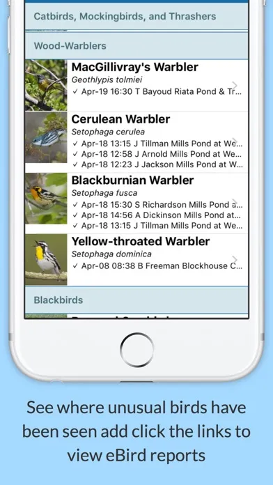 Capturas de tela do BirdsEye Texas Ornithological Society
