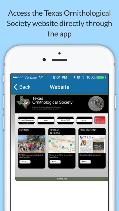 Capturas de tela do BirdsEye Texas Ornithological Society