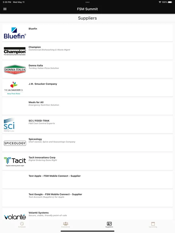Capturas de tela do FSM Summit iPad 