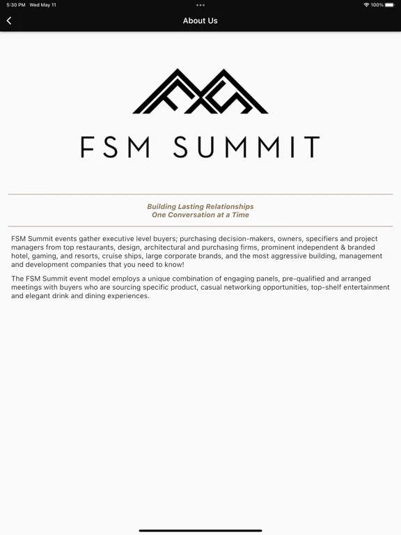 Capturas de tela do FSM Summit iPad 