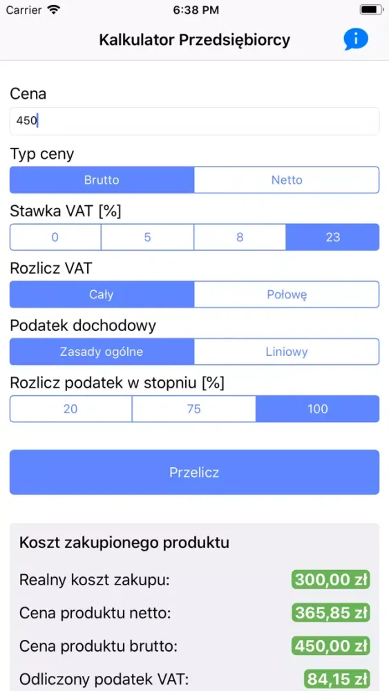 Capturas de tela do Kalkulator Przedsiębiorcy