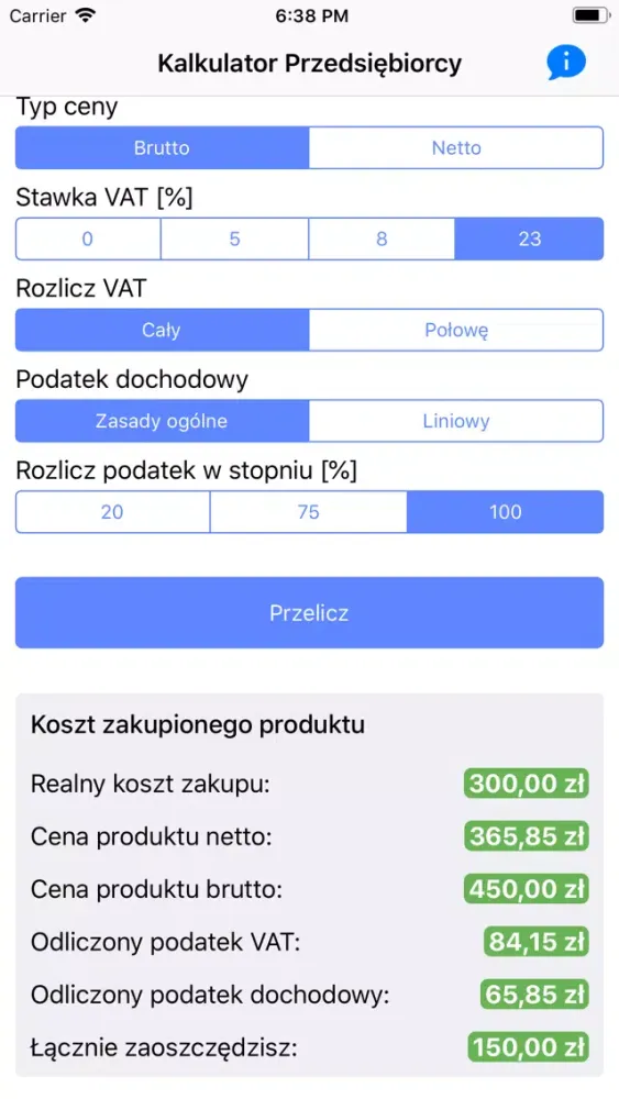 Capturas de tela do Kalkulator Przedsiębiorcy