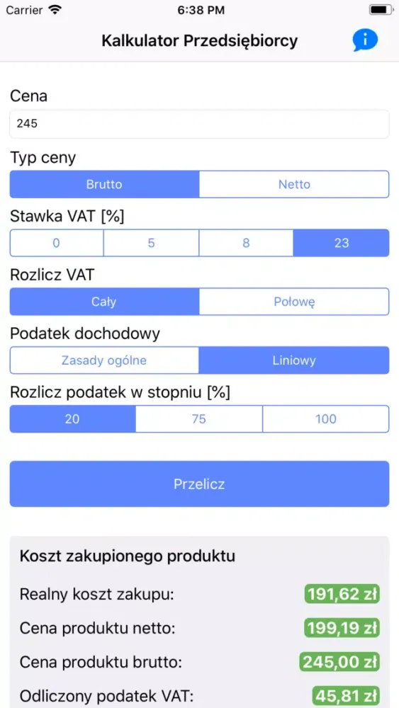 Capturas de tela do Kalkulator Przedsiębiorcy